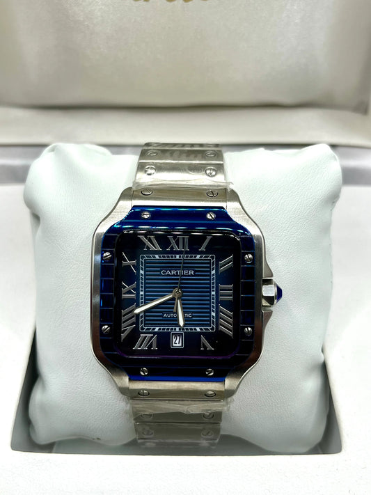 Montre acier inoxydable à lunette bleue et cadran bleu