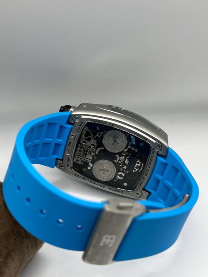 Montre squelette bleu et blanc