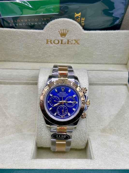 Montre chronographe bicolore à cadran bleu