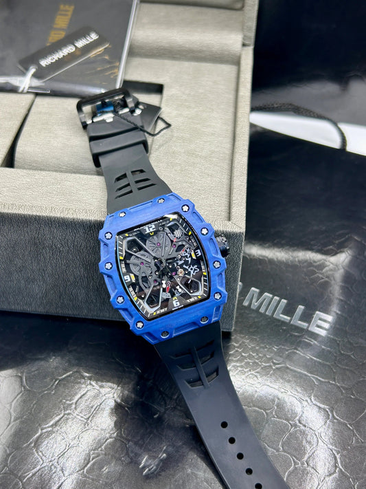 Montre Squelette Noire et Bleue en Silicone