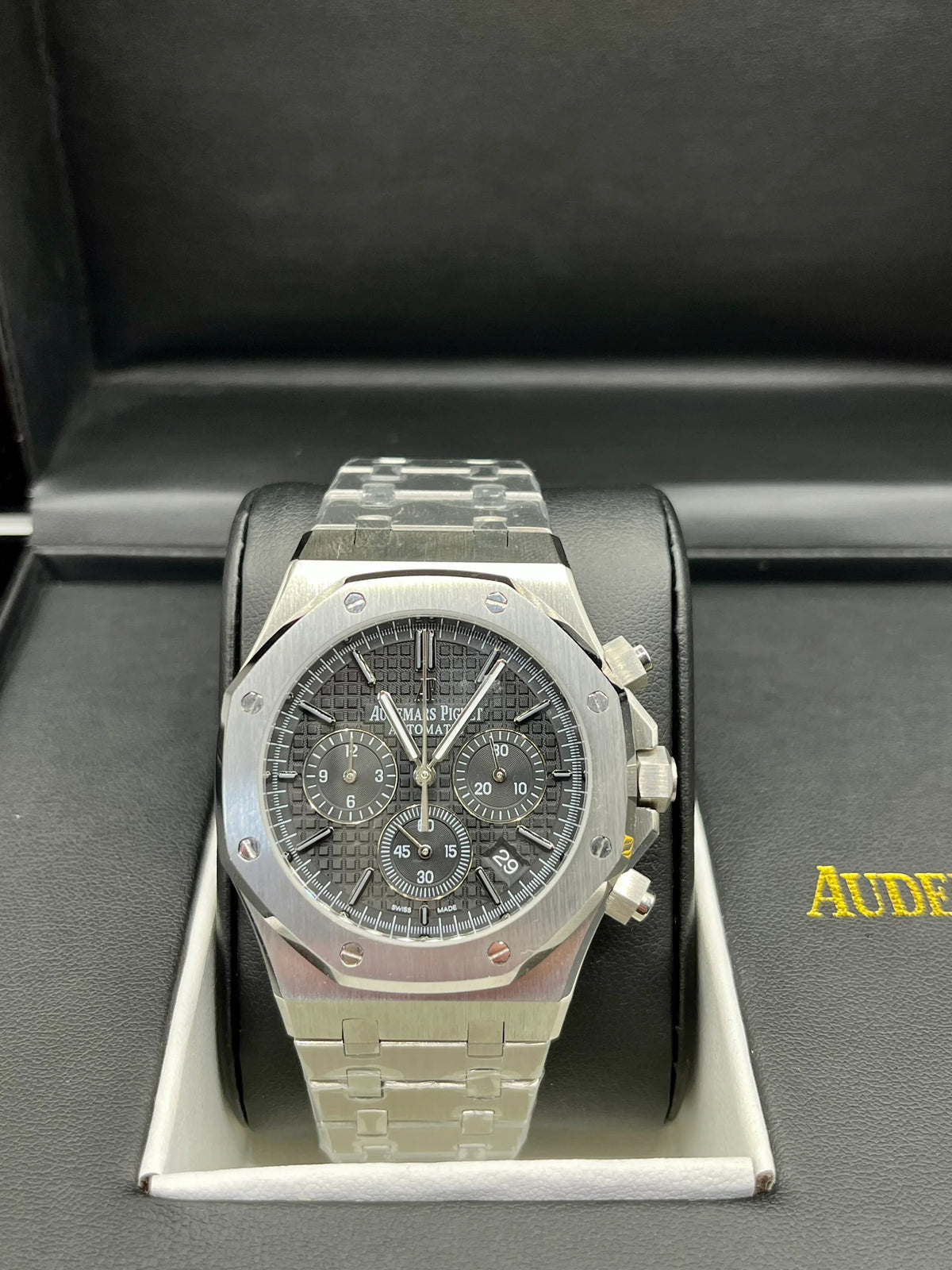 Montre chronographe argent givré