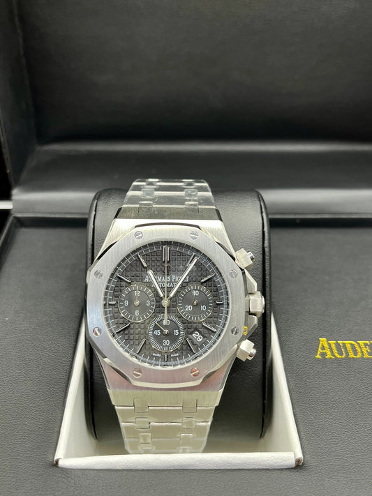 Montre chronographe argent givré
