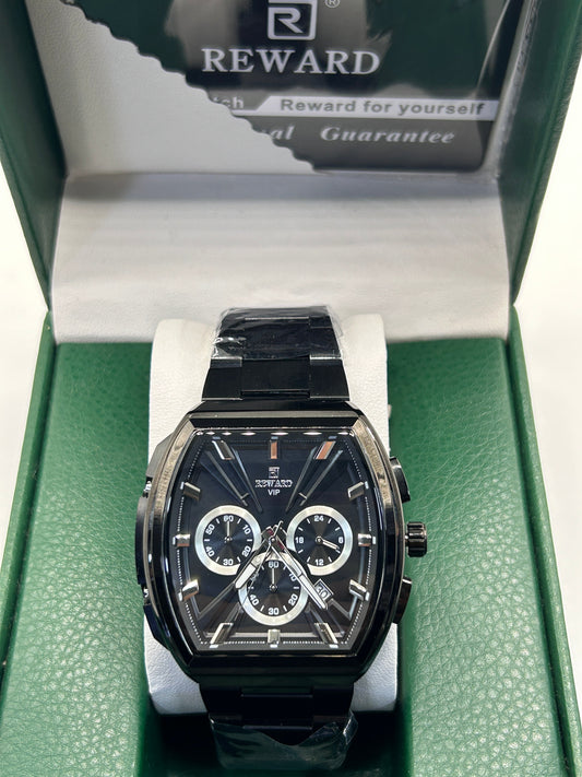 Montre chronographe de luxe — cadran noir et acier inoxydable noir