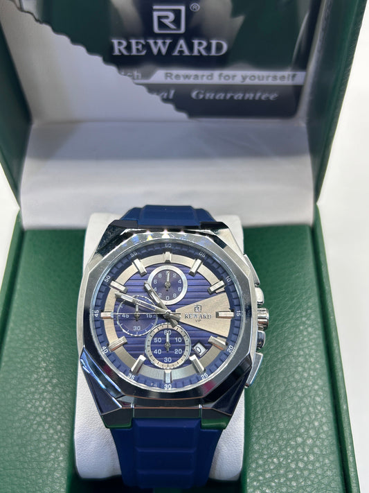 Montre chronographe de luxe – cadran bleu et bracelet en silicone bleu