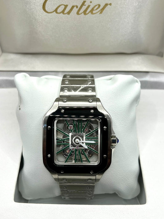 Montre verte ajourée en acier inoxydable