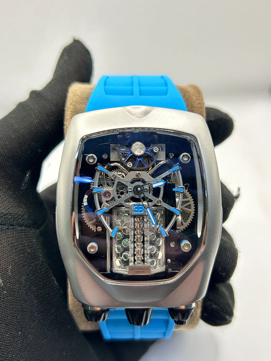 Montre squelette bleu et blanc