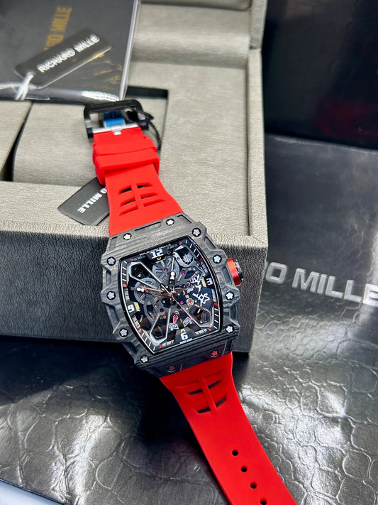 Montre Squelette à Bracelet Rouge en Silicone