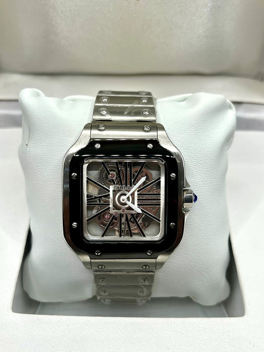 Montre squelette noire en acier inoxydable