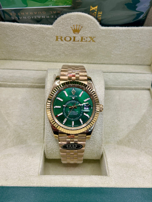 Montre Datejust en or rose avec cadran vert