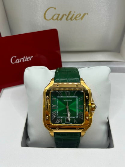 Montre à cadran vert avec bracelet en cuir vert