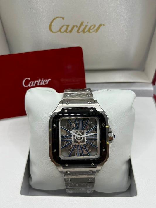 Montre Squelette Argentée avec Bracelet en Acier Inoxydable