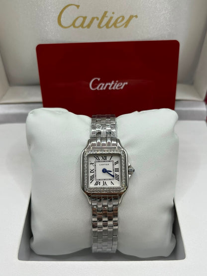 Montre féminine à cadran argenté et bracelet en acier inoxydable