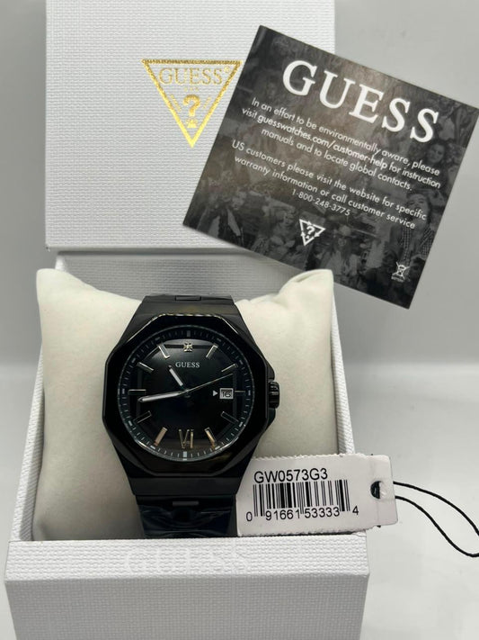 Montre quartz à cadran noir et bracelet en acier inoxydable noir