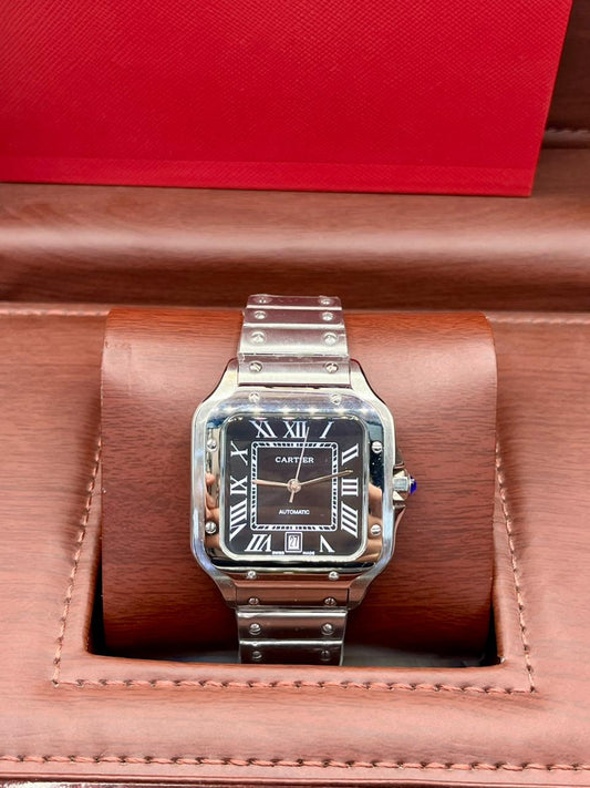 Montre carrée en acier à cadran brun
