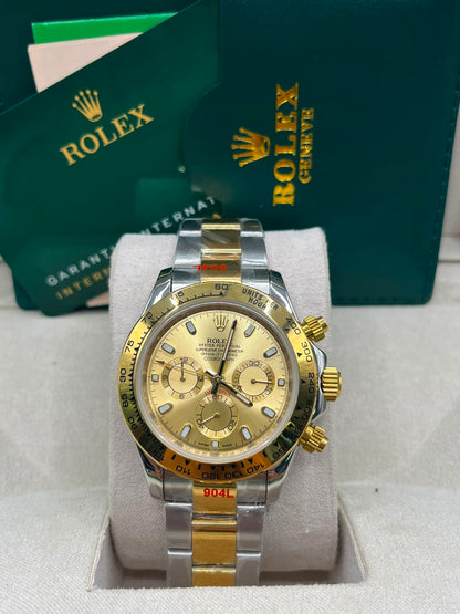 Montre chronographe cadran champagne en finition or et acier