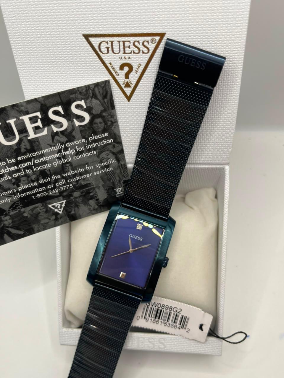 Montre habillée à cadran bleu et bracelet maille en acier inoxydable noir