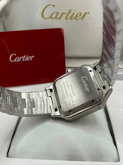 Montre Santos à cadran jaune et bracelet en acier inoxydable argenté