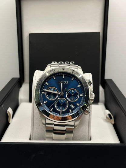 Montre Homme à Cadran Bleu et Bracelet en Acier