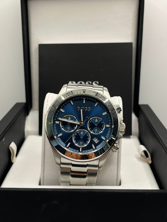 Montre Homme à Cadran Bleu et Bracelet en Acier