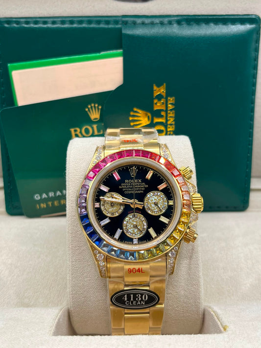 Montre Day-Date en or rose avec sertissage arc-en-ciel