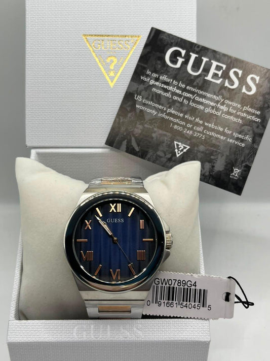 Montre Quartz à Cadran Bleu et Bracelet en Acier Inoxydable Argenté