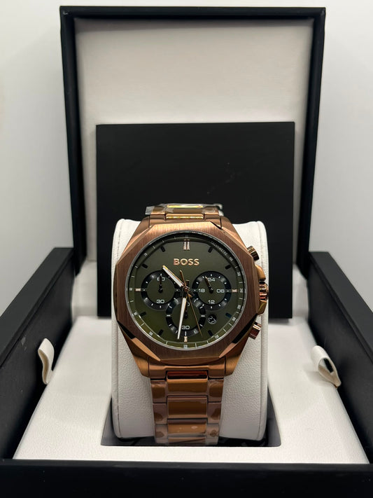 Montre Homme Cadran Vert en Acier Inoxydable Or Rose