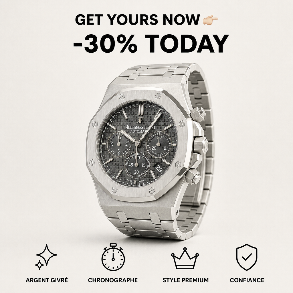 Montre chronographe argent givré