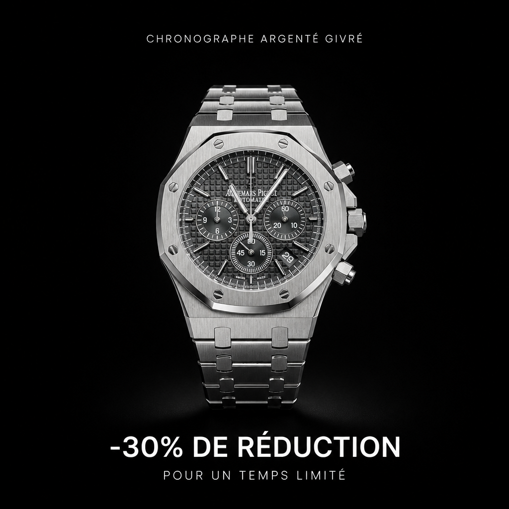 Montre chronographe argent givré