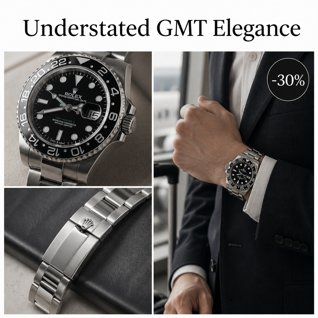 Montre GMT à cadran noir en acier inoxydable
