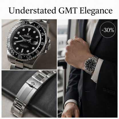 Montre GMT à cadran noir en acier inoxydable