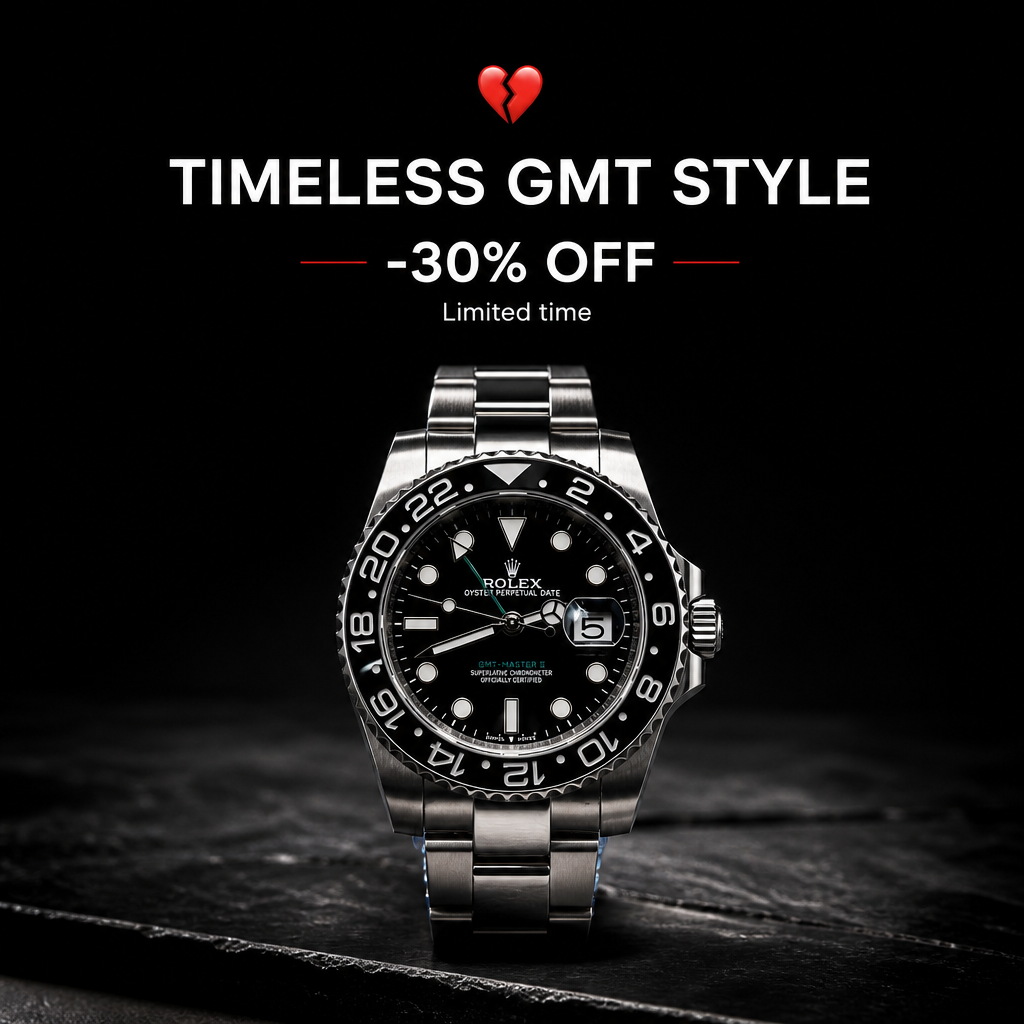 Montre GMT à cadran noir en acier inoxydable