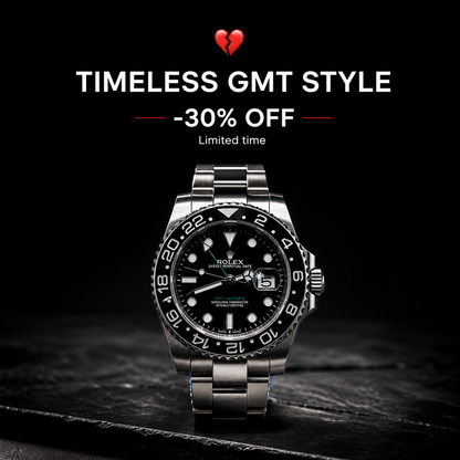 Montre GMT à cadran noir en acier inoxydable