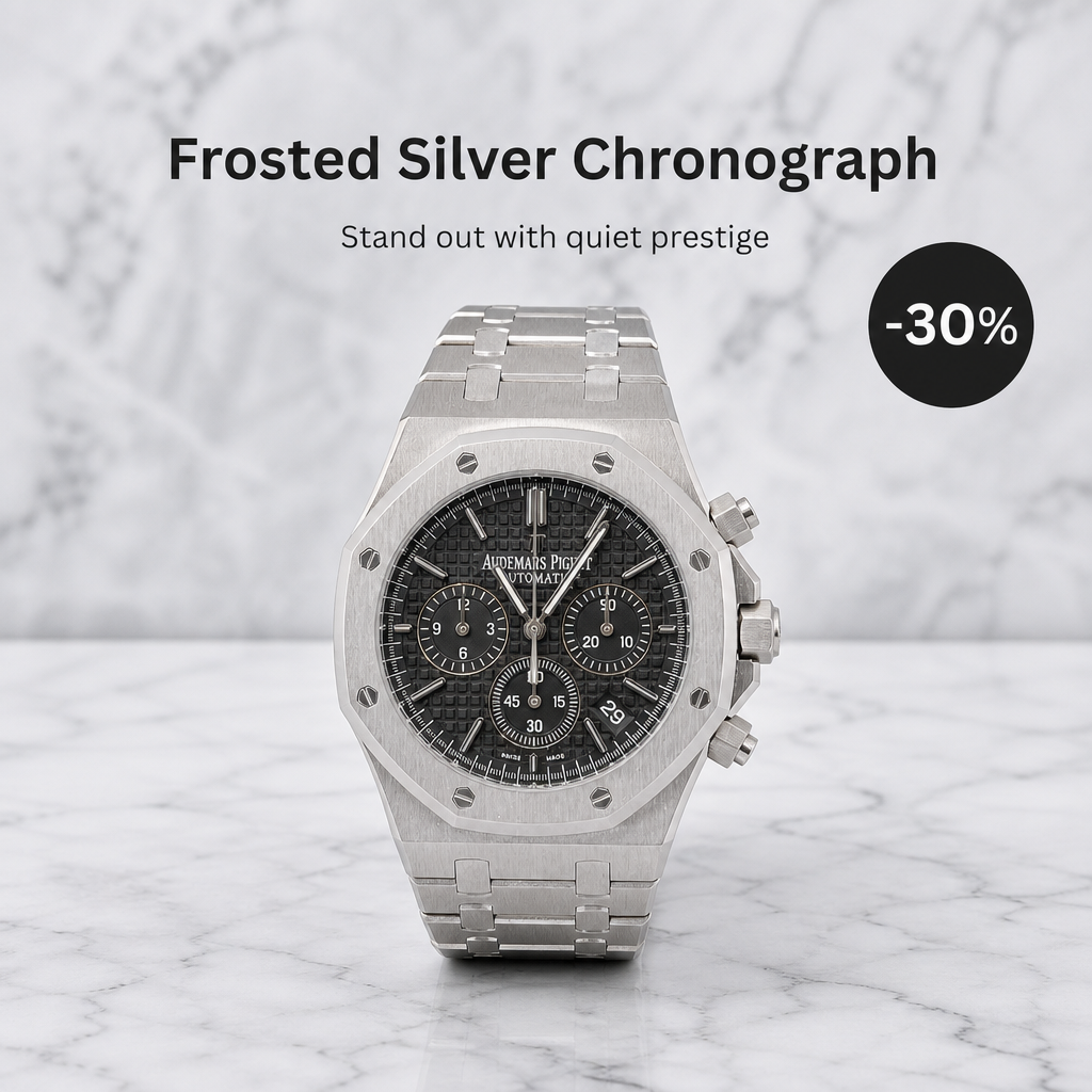 Montre chronographe argent givré