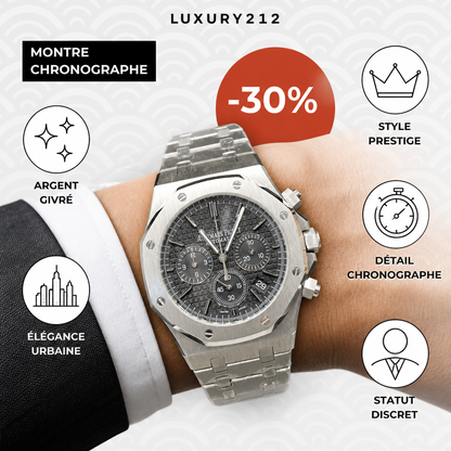 Montre chronographe argent givré