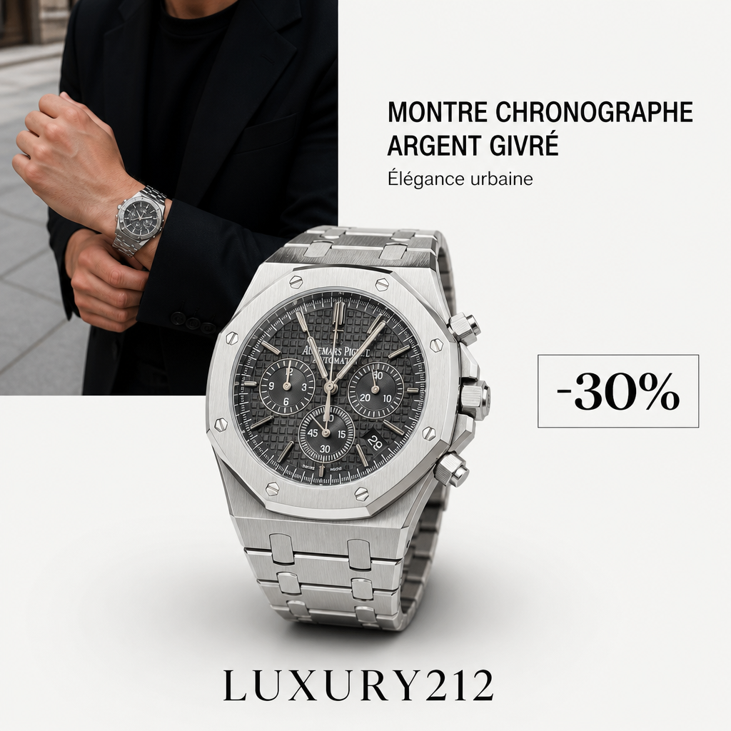 Montre chronographe argent givré