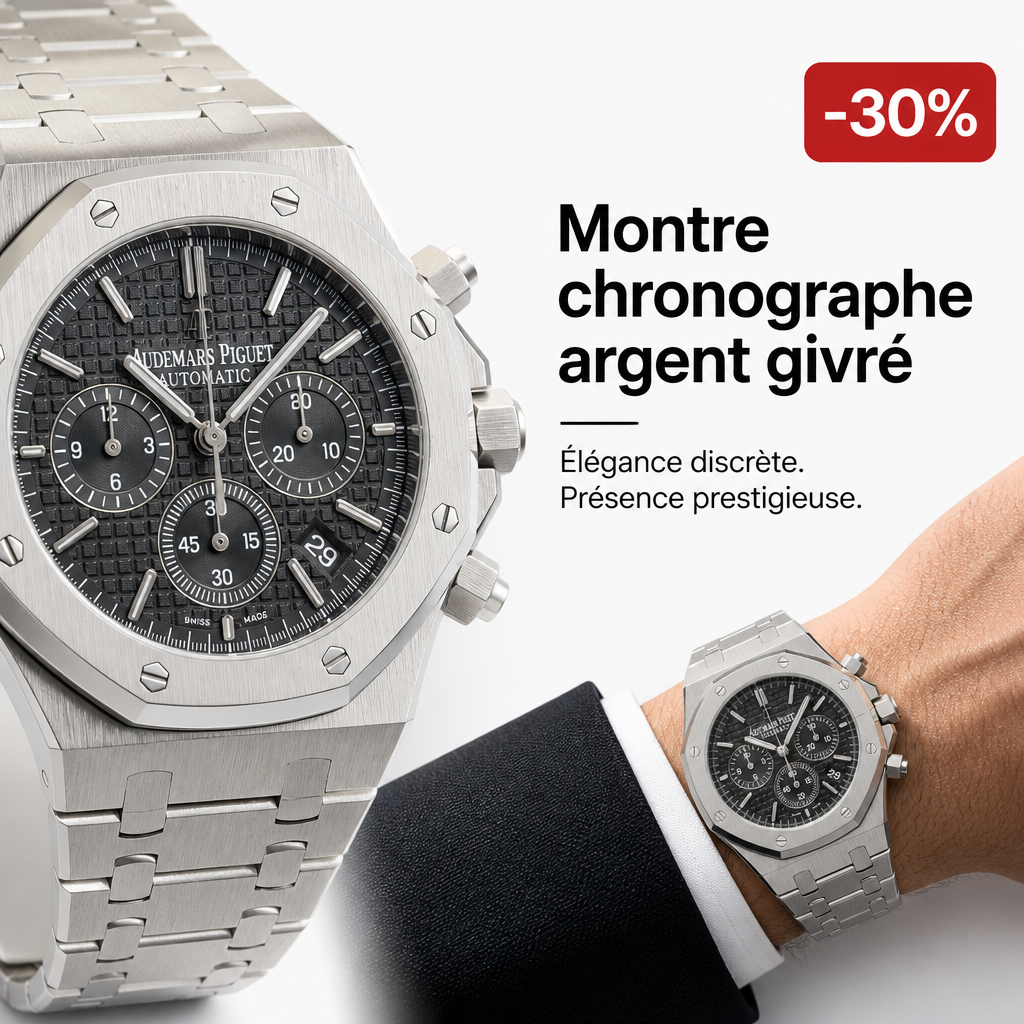 Montre chronographe argent givré