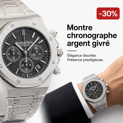 Montre chronographe argent givré