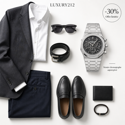 Montre chronographe argent givré