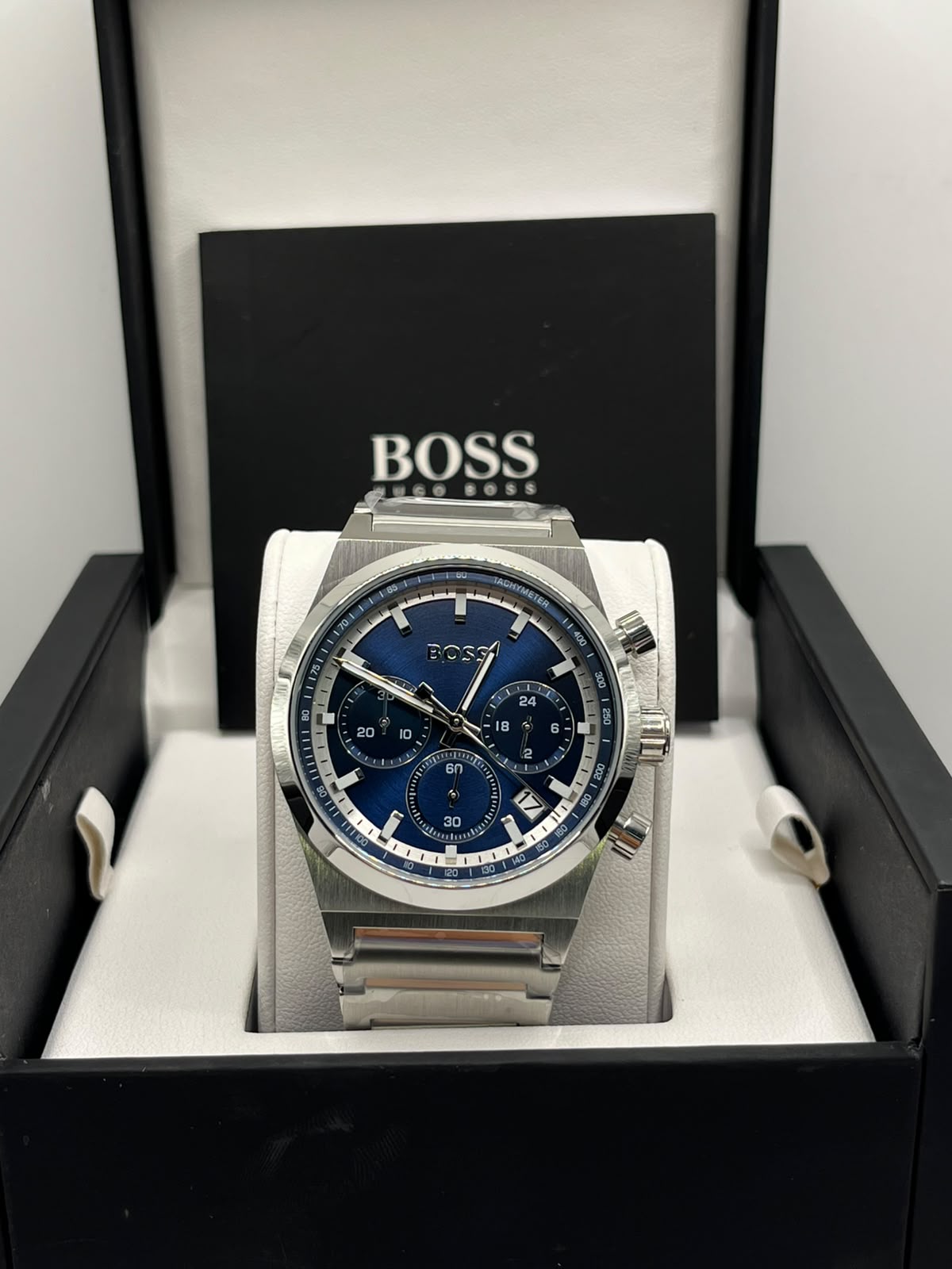 Montre homme à cadran bleu en acier inoxydable