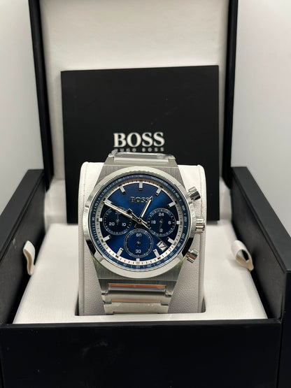 Montre homme à cadran bleu en acier inoxydable